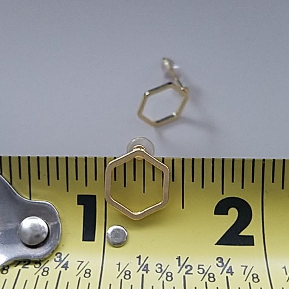 RESTOCKED! Minimalist Hexagon Gold Tone Earrings - Picture 5 of 5